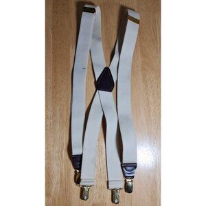 VTG CAS West Germany Adjustable Suspenders Elastic Stretch White Leather Tabs